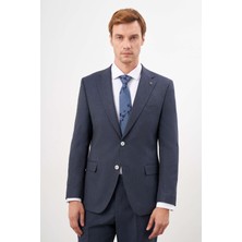  Erkek Lacivert Poliviskon Trend Ekoseli Dynamic Fit Mono Yaka Takım Elbise