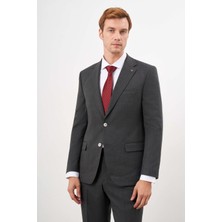 Morven Erkek Siyah Poliviskon Trend Ekoseli Dynamic Fit Mono Yaka Takım Elbise