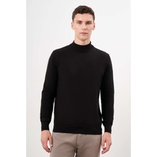 Morven  Erkek Siyah Basic Yarım Balıkçı Yaka Dynamic Fit Rahat Kesim Triko