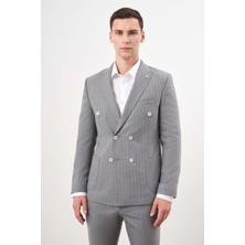 Morven Erkek Gri Poliviskon Trend Kruvaze Slim Fit Sivri Yaka Takım Elbise