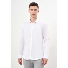 Morven  Erkek Beyaz Pamuk Baskılı Desenli  Italyan Yaka Slim Fit Gömlek