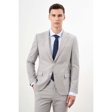 Morven Erkek A. Mavi Poliviskon Trend Çizgili Desen Slim Fit Mono Yaka Takım Elbise
