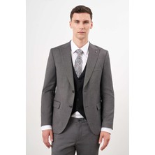 Morven Erkek Siyah Poliviskon Trend Yelekli Kombinli  Sivri Yaka Takım Elbise