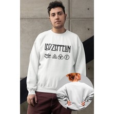 Fuddy Moda LED Zeppelin Baskılı Kapüşonsuz Sweatshirt, Oversize Rock-Metal Baskılı Sweat