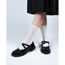 Cleopatra Shoes Mary Jane Siyah Rugan Kadın Ayakkabı Çapraz Bantlı Rahat Laofer