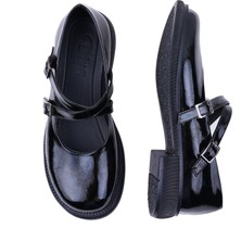 Cleopatra Shoes Mary Jane Siyah Rugan Kadın Ayakkabı Çapraz Bantlı Rahat Laofer