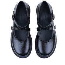 Cleopatra Shoes Mary Jane Siyah Rugan Kadın Ayakkabı Çapraz Bantlı Rahat Laofer