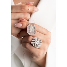 Silvano Jewelry 925 Ayar Gümüş Baget Taşlı (Kolye-Yüzük) Seti