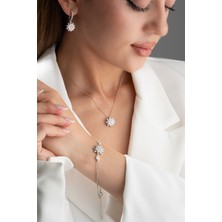 Silvano Jewelry 925 Ayar Gümüş Lotus Çiçeği Takı (Kolye-Küpe-Bileklik) Seti