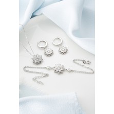 Silvano Jewelry 925 Ayar Gümüş Lotus Çiçeği Takı (Kolye-Küpe-Bileklik) Seti