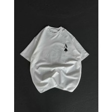 Unisex Bisiklet Yaka Baskılı Oversize T-Shirt - Beyaz