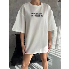 Defy Unisex Bisiklet Yaka Baskılı Oversize T-Shirt - Beyaz