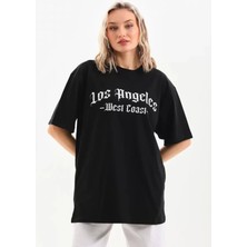Unisex Baskılı Oversize T-Shirt - Siyah
