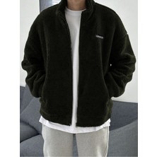 Genius Store Oversize Tam Fermuarlı Kuzu Sweatshirt Içi Polarlı Sherpa Kumaş Sweatshirt Haki S