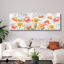 Gaagart Uzun Panaromik Kanvas Tablo Pembe Sarı Turuncu Çiçek Tasarımı