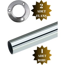 DS Yapı Metal Yuvarlak Krom Askı Borusu Mobilya Askı Borusu (2 Adet Yuvarlak Flanş 1 Adet Boru) (Metal Yuvarlak Çap:25 mm)