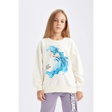 DeFacto Kız Çocuk Ekru Frozen Relax Fit Bisiklet Yaka Sweatshirt D1119A824AU