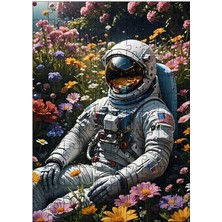 Tablomega Ahşap Mdf Puzzle Yapboz Çiçekler Içinde Oturan Astronot 120 Parça 25*35 cm