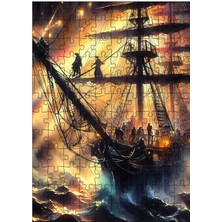 Tablomega Ahşap Mdf Puzzle Yapboz Dalgalı Denizde Gemi ve Korsanlar 120 Parça 25*35 cm