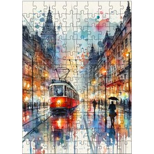 Tablomega Ahşap Mdf Puzzle Yapboz Tramvay ve Insanlar Yağlı Boya  120 Parça 25*35 cm