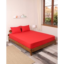 Rozet Tekstil Kırmızı 100x200 Tek Kişilik Lastikli Çarşaf Takımı Fitted Pamuklu Dokuma Kumaş Yastık Kılıflı