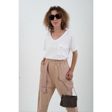 Zelish My Sister Ekru Morning Varak Baskılı V Yaka Tshirt