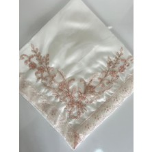 Adin Tasarım Gelin Bohçası Pembe Nakışlı Güpürlü 90 cm Çeyizlik Bohça Gelin Damat Bohçası Nişan Bohçası Hurç