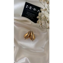 by zena aksesuar Zena Accessories Damla Zirkon Altın Çelik Küpe