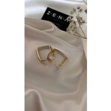 by zena aksesuar Zena Accessories Içi Zirkon Taş Detaylı Çelik Halka Küpe