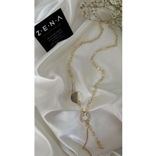 by zena aksesuar Zena Accessories Halka Detaylı Geçmeli Çelik Altın Kolye