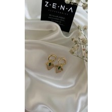 by zena aksesuar Zena Accessories Emerald Yeşil Taşlı Üçgen Küpe