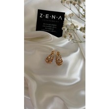 by zena aksesuar Zena Accessories Zirkon Taşlı Kesik Bombeli Rose Küpe