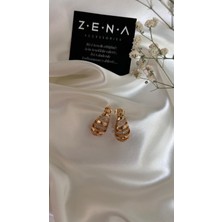 by zena aksesuar Zena Accessories Zirkon Taşlı Kesik Bombeli Rose Küpe