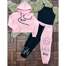 Kokoş Bebe Baby Young Kapşonlu Emoji Baskılı Takım