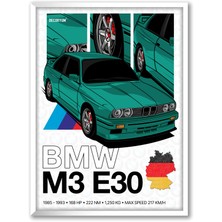 Decoryum Bmw Series E30 Çerçeveli Poster Tablo - Siyah Beyaz Doğal Araba Tablo