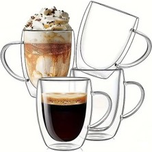 Tilbe Home Çift Cidarlı Bardak Kupa 350 ml Ev Ofis Espresso Kahve Çay Fincanı Borosilikat Kulplu Cam Bardak