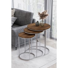 Efelez Design Paris 3'lü C Zigon Sehpa Gümüş Metal - Barok Tabla