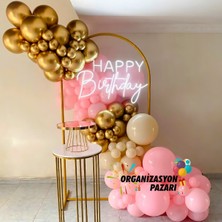 Organizasyon Pazarı Balon Seti Krom Gold-Deniz Kumu-Pastel Pembe 100 Lü Balon Zinciri Seti