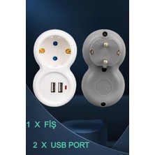 Tek Priz Girişli 2 USB Portlu Çocuk Korumalı LED 'li Tek Fiş Girişi ve 2 Adet USB Portu 250V ve 16A