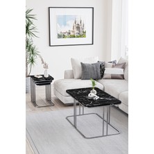 Lyon Orta Sehpa Sehpa Gümüş Metal - Siyah Mermer Tabla