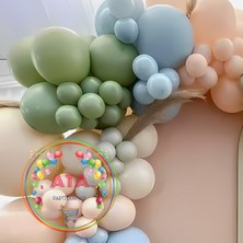 ^^ Doğum Günü Konsepti *Okaliptus*Makaron Mavi*Makaron Somon*Sütlü Kahve*  100 lü Balon Zinciri Parti Seti