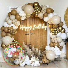 ^^ Doğum Günü Konsepti *Krom Gold*Karamel*Deniz Kumu*Beyaz* 100 lü Balon Zinciri Parti Seti
