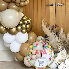 ^^ Doğum Günü Konsepti *Krom Gold*Karamel*Deniz Kumu*Beyaz* 100 lü Balon Zinciri Parti Seti