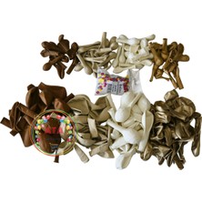 ^^ Doğum Günü Konsepti *Krom Gold*Karamel*Deniz Kumu*Beyaz* 100 lü Balon Zinciri Parti Seti