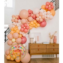 ^^ Doğum Günü Konsepti *Retro Beyaz*Pink Blush*Mercan*Şeftali* 100 lü Balon Zinciri Parti Seti