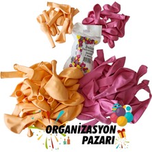 Organizasyon Pazarı Balon Seti Şeker Pembe-Makaron Somon 100 Lü Balon Zinciri Seti