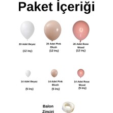 ^^ Doğum Günü Konsepti *Beyaz*Pink Blush*Rose Wood* 100 lü Balon Zinciri Parti Seti