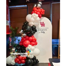 Organizasyon Pazarı Balon Seti Kırmızı-Siyah-Krom Gümüş 100 Lü Balon Zinciri Seti