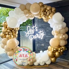 ^^ Doğum Günü Konsepti *Krom Gold*Deniz Kumu*Beyaz* 100 lü Balon Zinciri Parti Seti