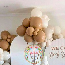 ^^ Doğum Günü Konsepti *Fındık*Deniz Kumu*Beyaz* 100 lü Balon Zinciri Parti Seti